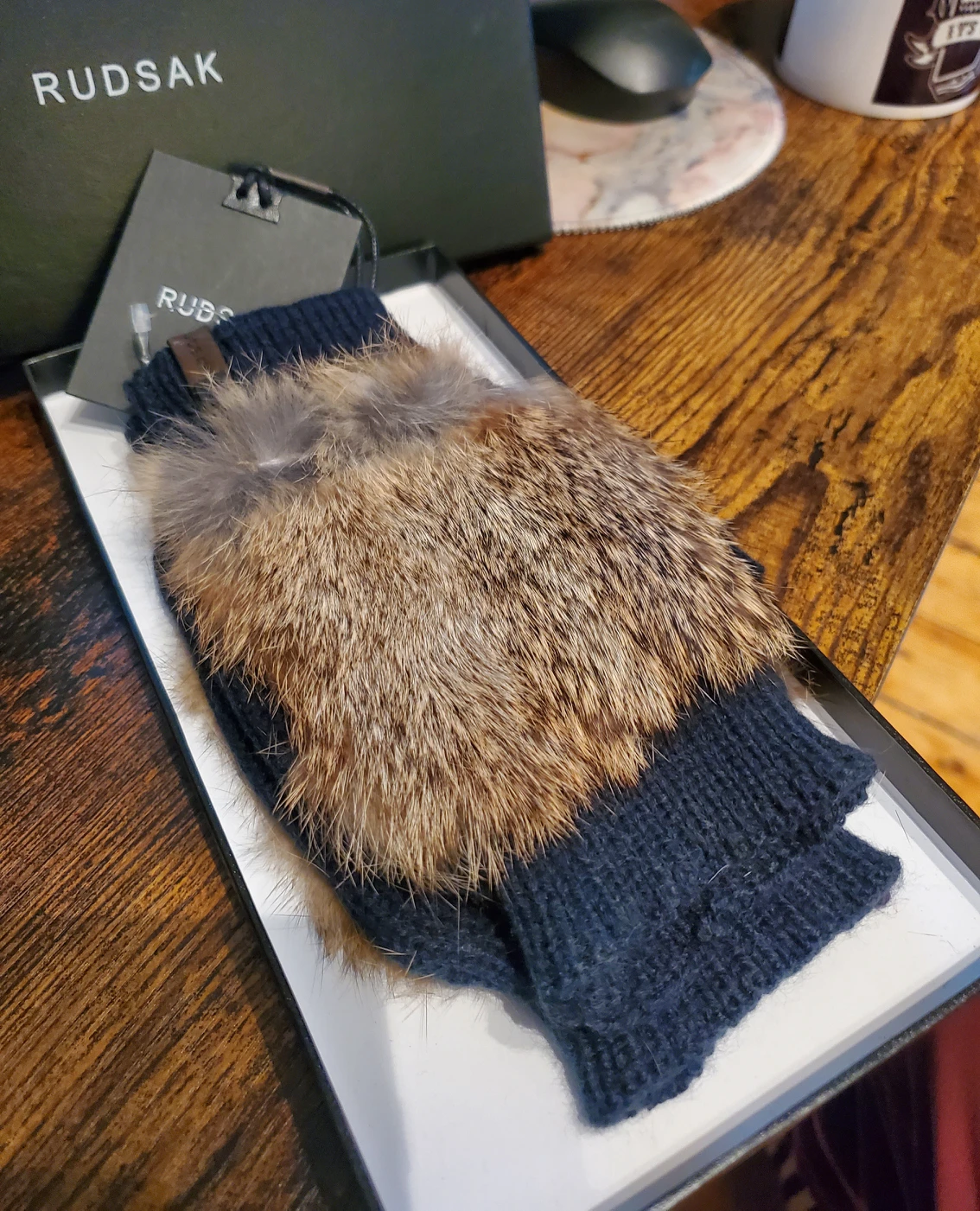 Rudsak fingerless gloves with fur, size M/L thumbnail