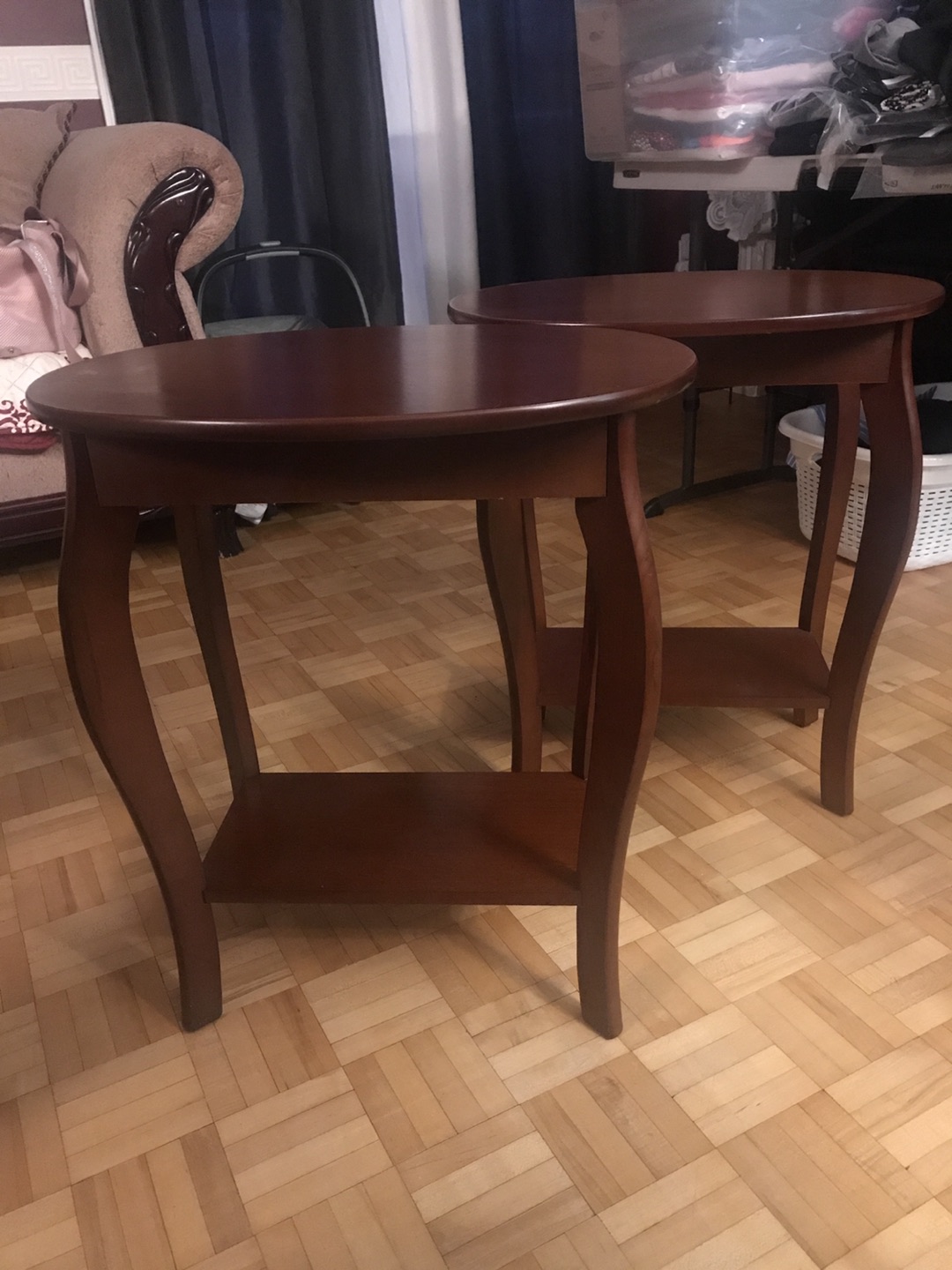 2 Side Tables in Burgundy / Brown thumbnail