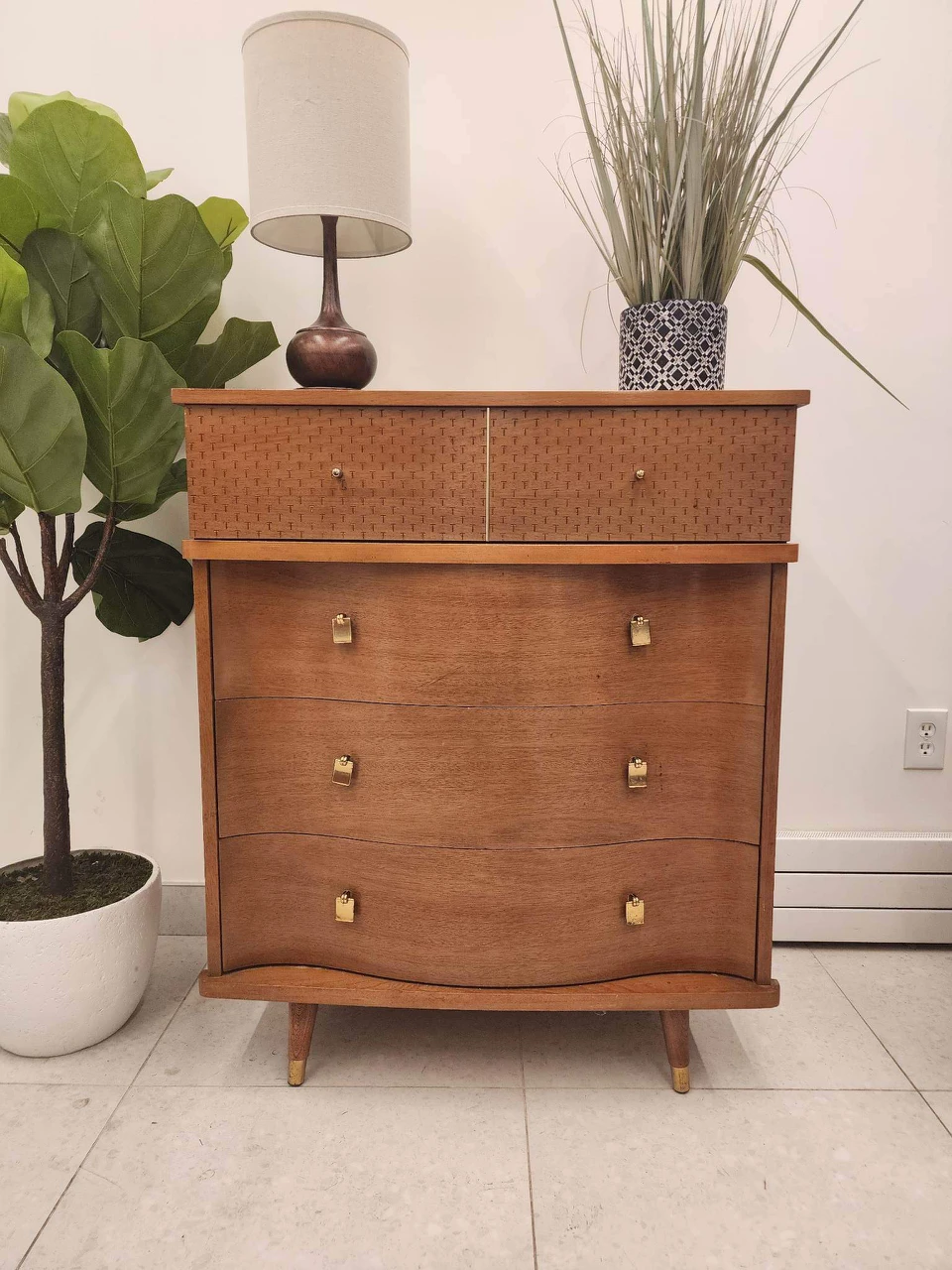 💝MCM 4 Drawer Tallboy Dresser with Brass Handles thumbnail