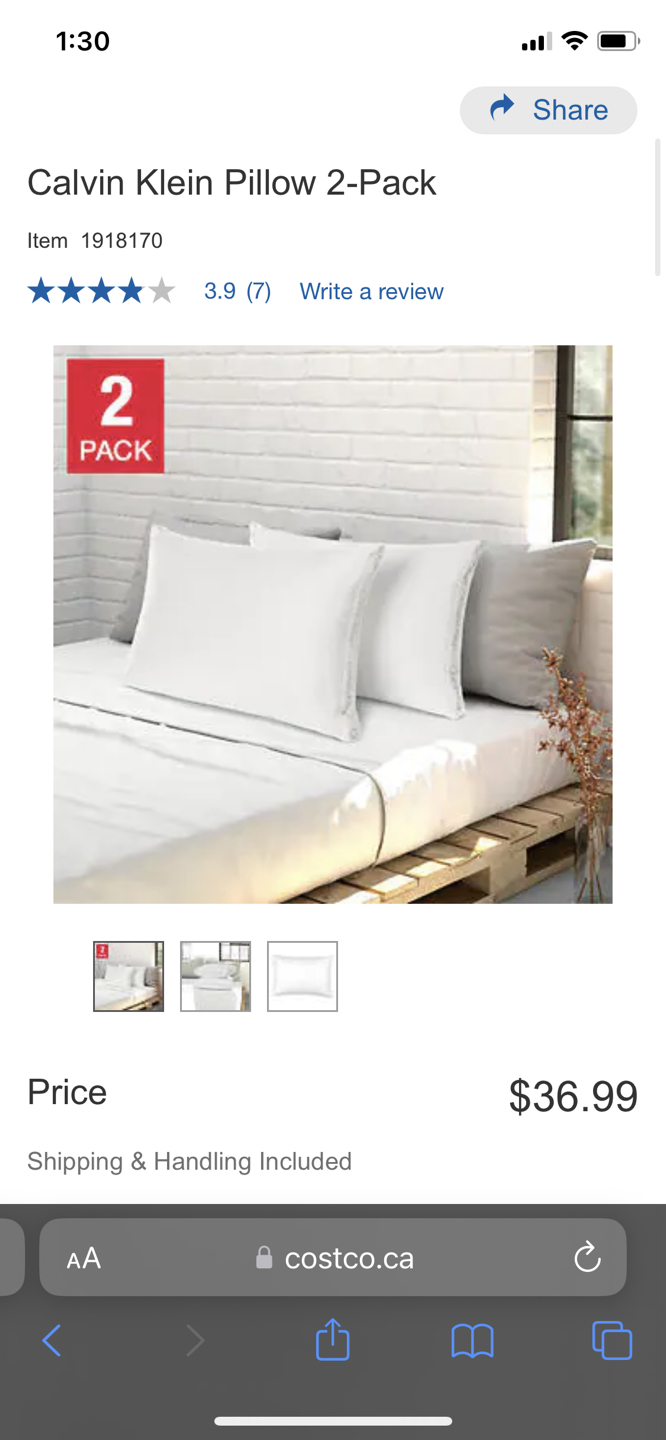 Costco Calvin Klein Queen Size Pillow
