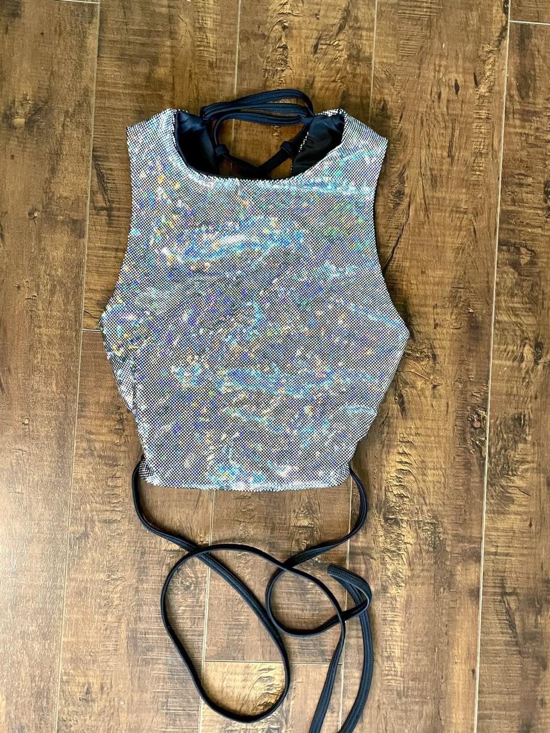 Holographic reversible lace up crop top