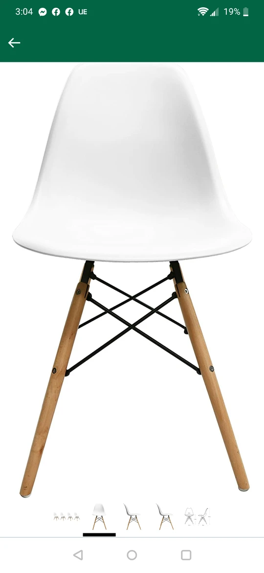 Eiffel Dining Room Chair - Natural Wood Legs Set of 4 (White) - photo 3
