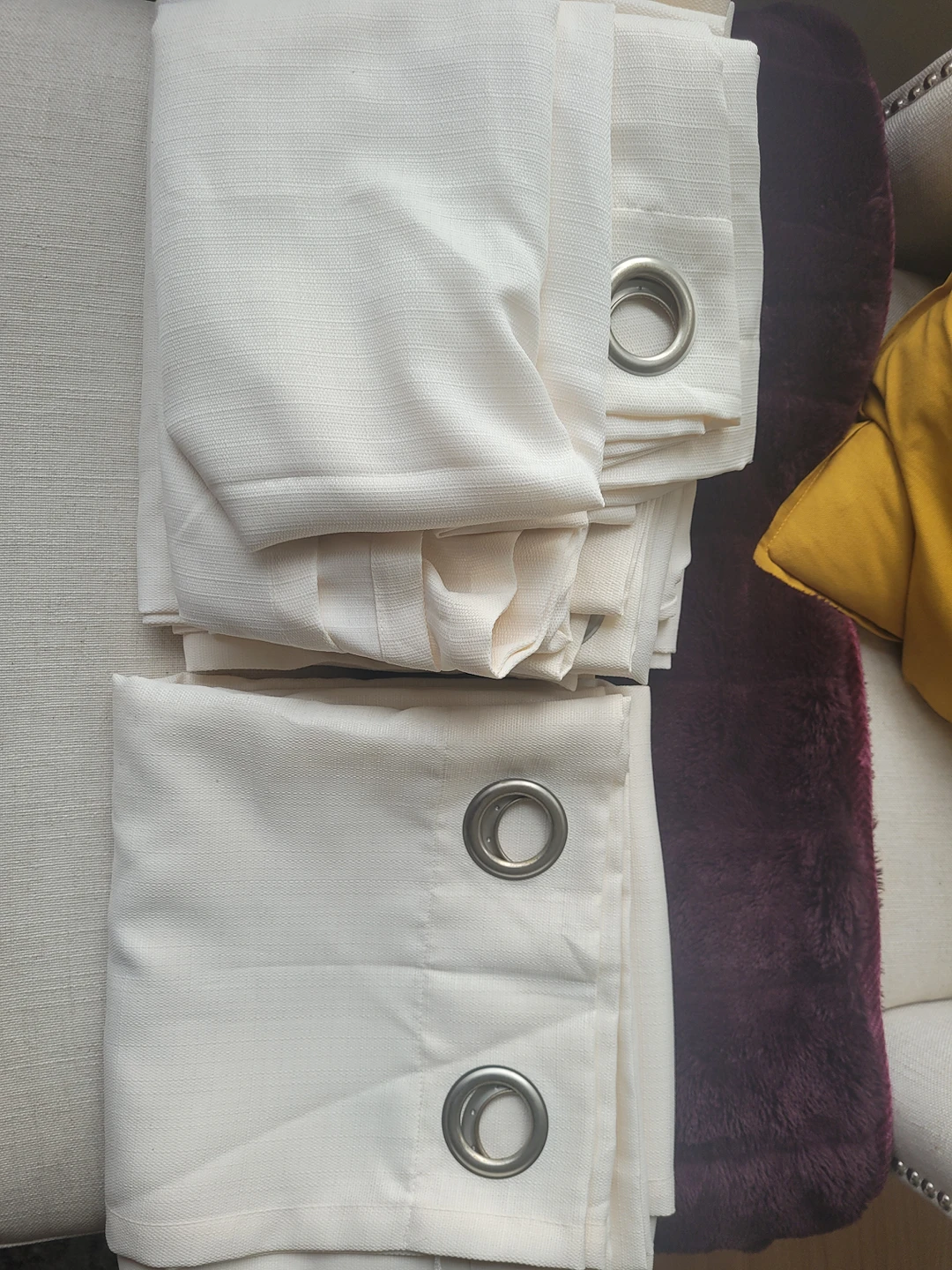 4 Panels of Cream Coloured Fabric Curtains 96Lx51W thumbnail