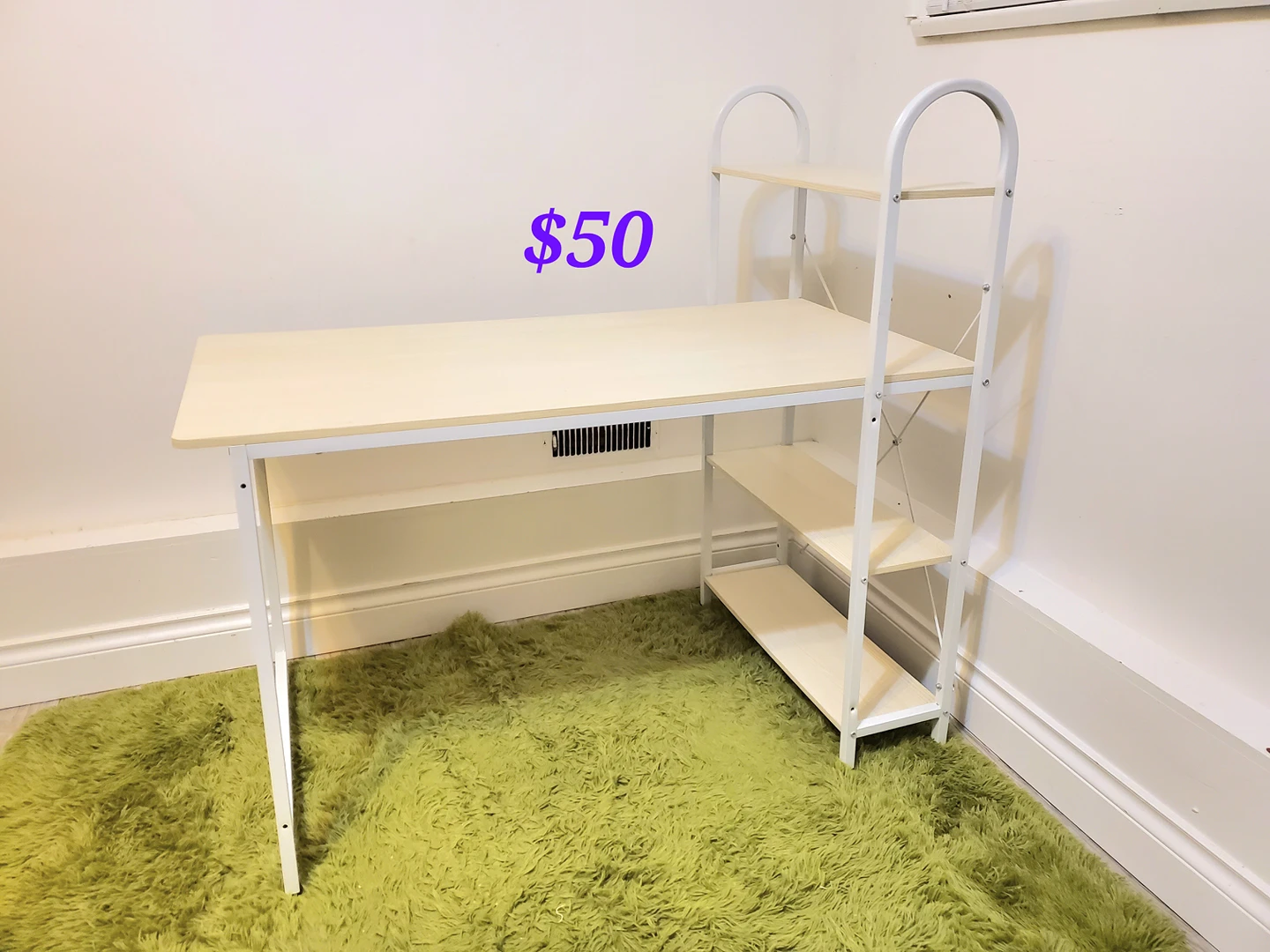 Home office desk with shelves