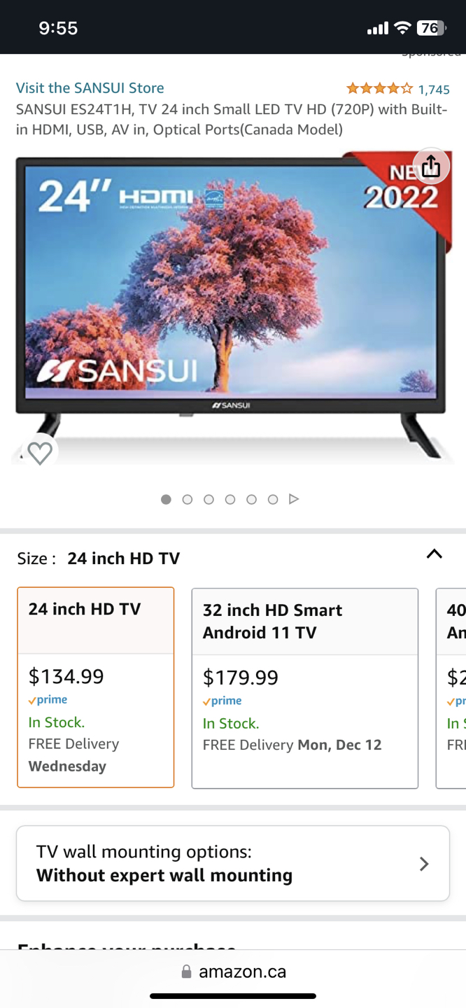 24” sansui tv *no legs must mount thumbnail