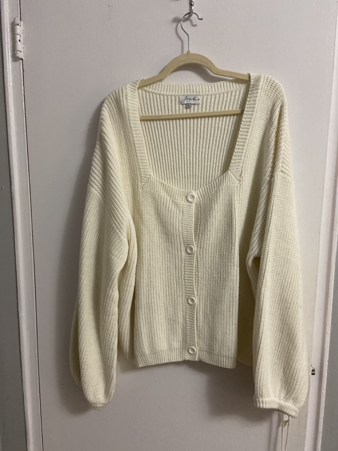Sabo Skirt Square Neck white button up cardigan - XL