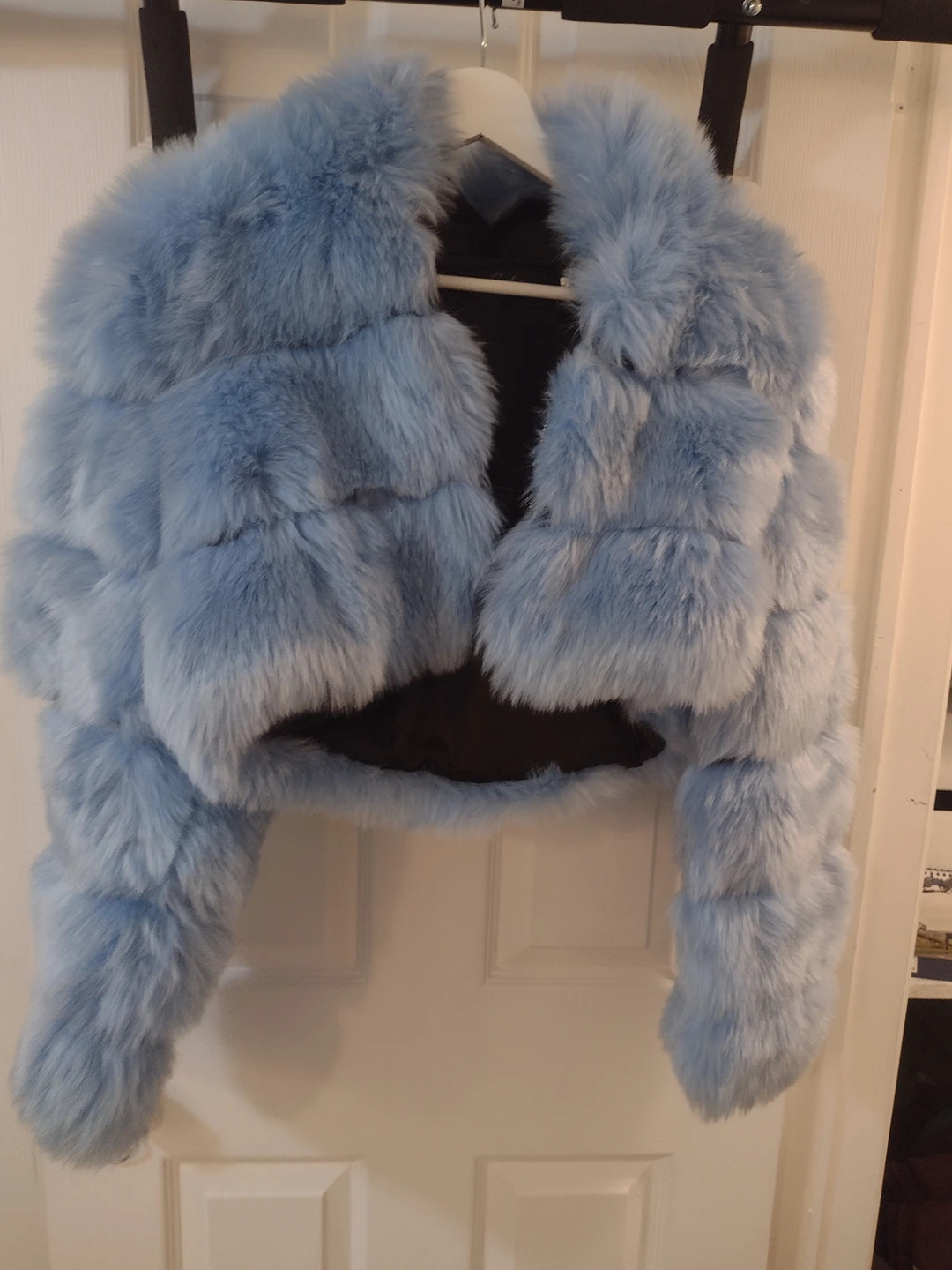 blue faux fur jacket