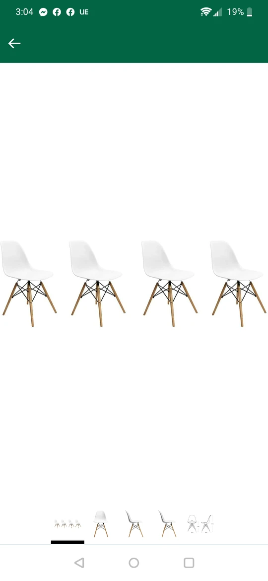Eiffel Dining Room Chair - Natural Wood Legs Set of 4 (White)