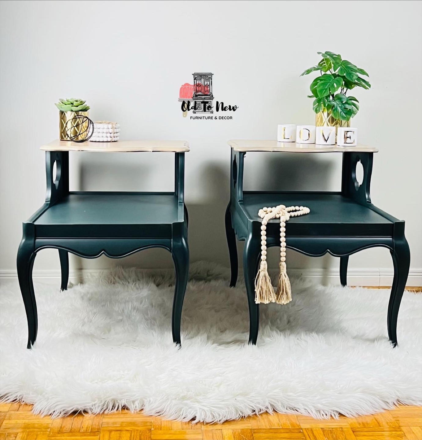 MCM Forest Green Two Tier Side Tables