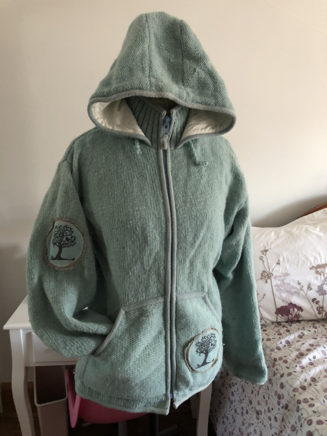 Warm 100% wool sweater jacket lined with 100%cotton size M thumbnail