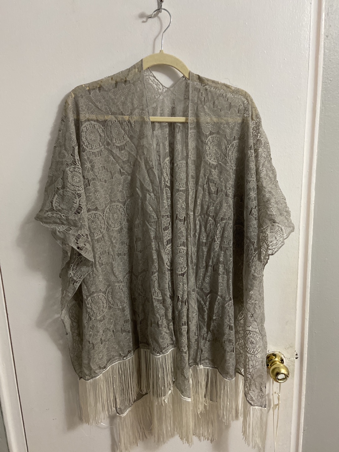 Fringe Lace Shawl/Overthrow - One Size Fits All