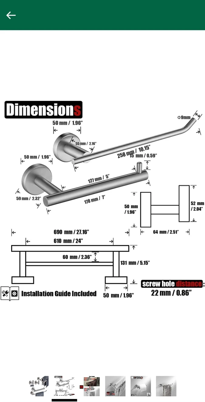 JQK Bath Hardware Towel Bar Accessory Set, - photo 2
