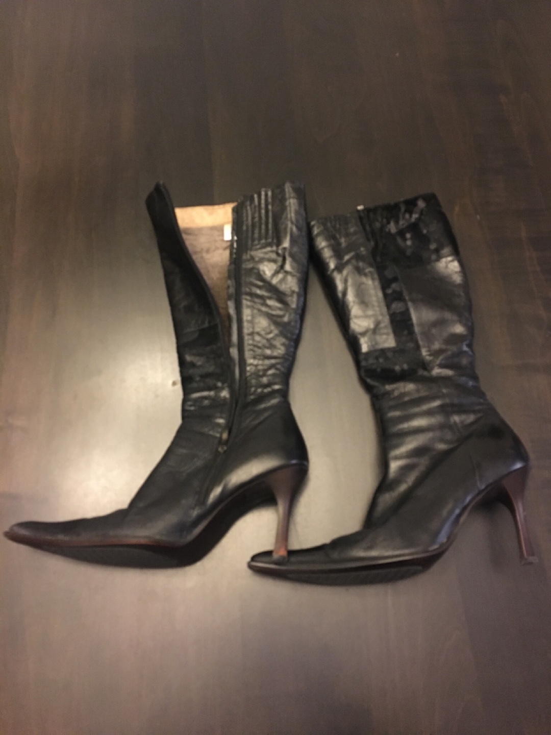 Fur lined black leather boots high heel - photo 2