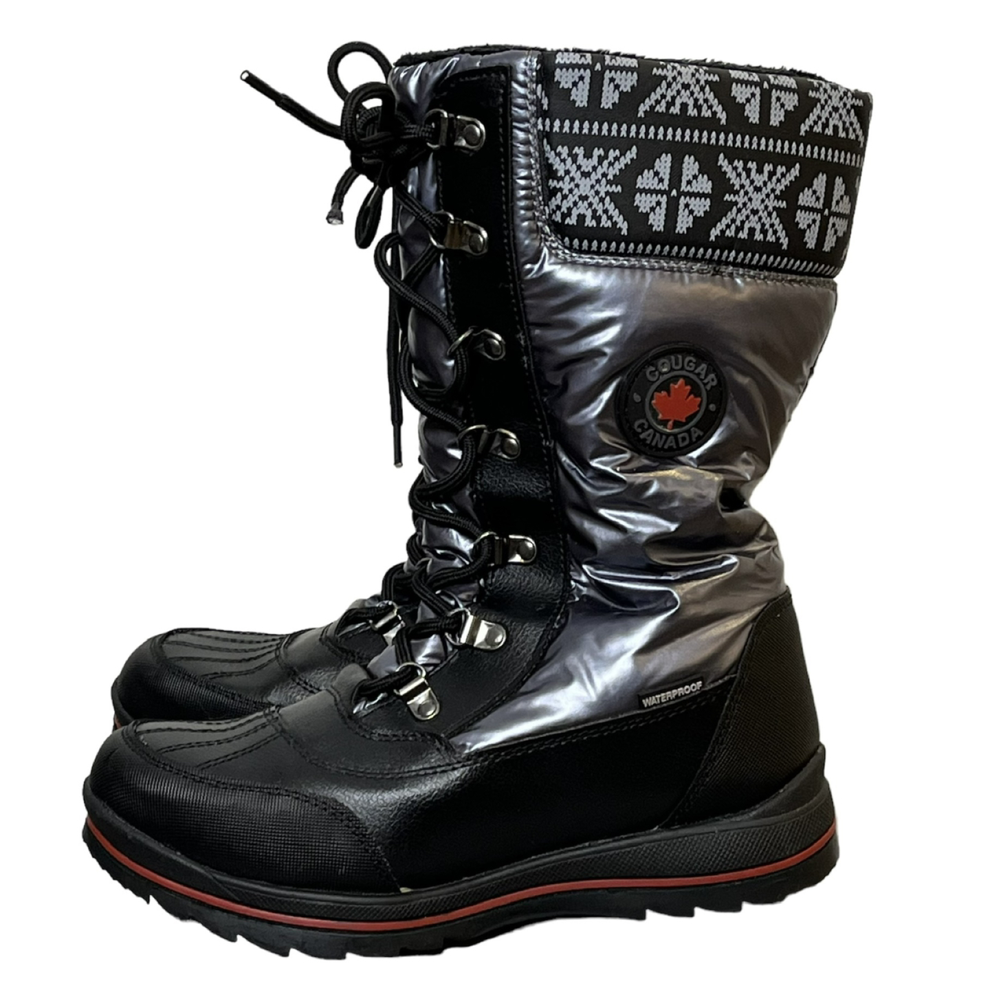 Cougar Beany Mid Winter Boots Metallic Lace Up Fair Isle thumbnail