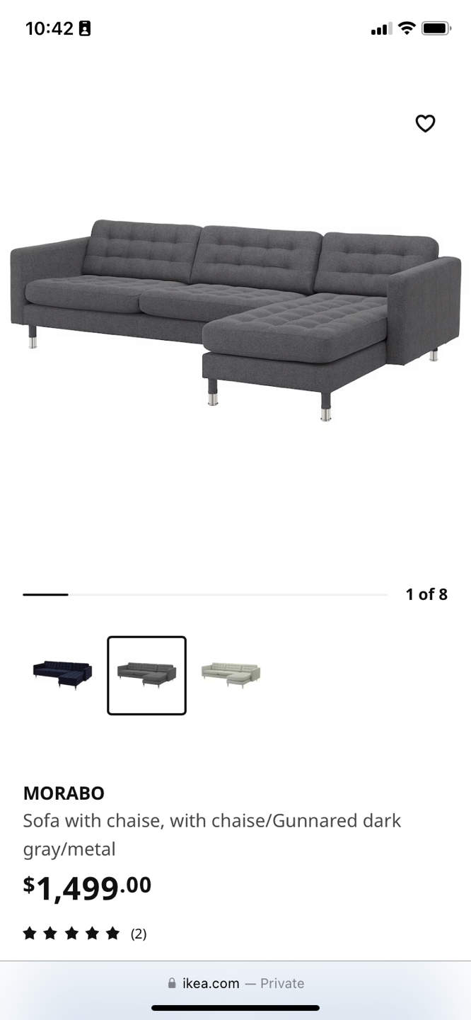 Sofa, with chaise/Gunnared dark gray/metal thumbnail