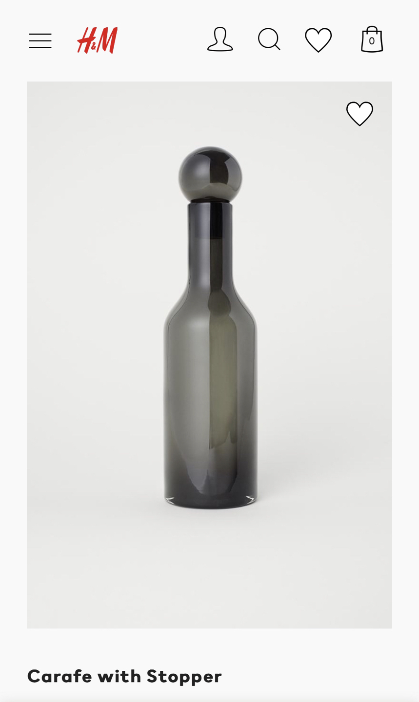 H&M Black Glass Carafe with Stopper thumbnail