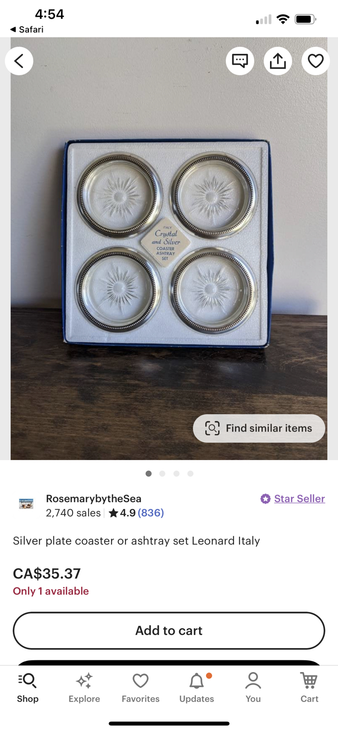 Vintage Set of 4 Silver Plated Crystal Glass Coaster Ashtrays thumbnail