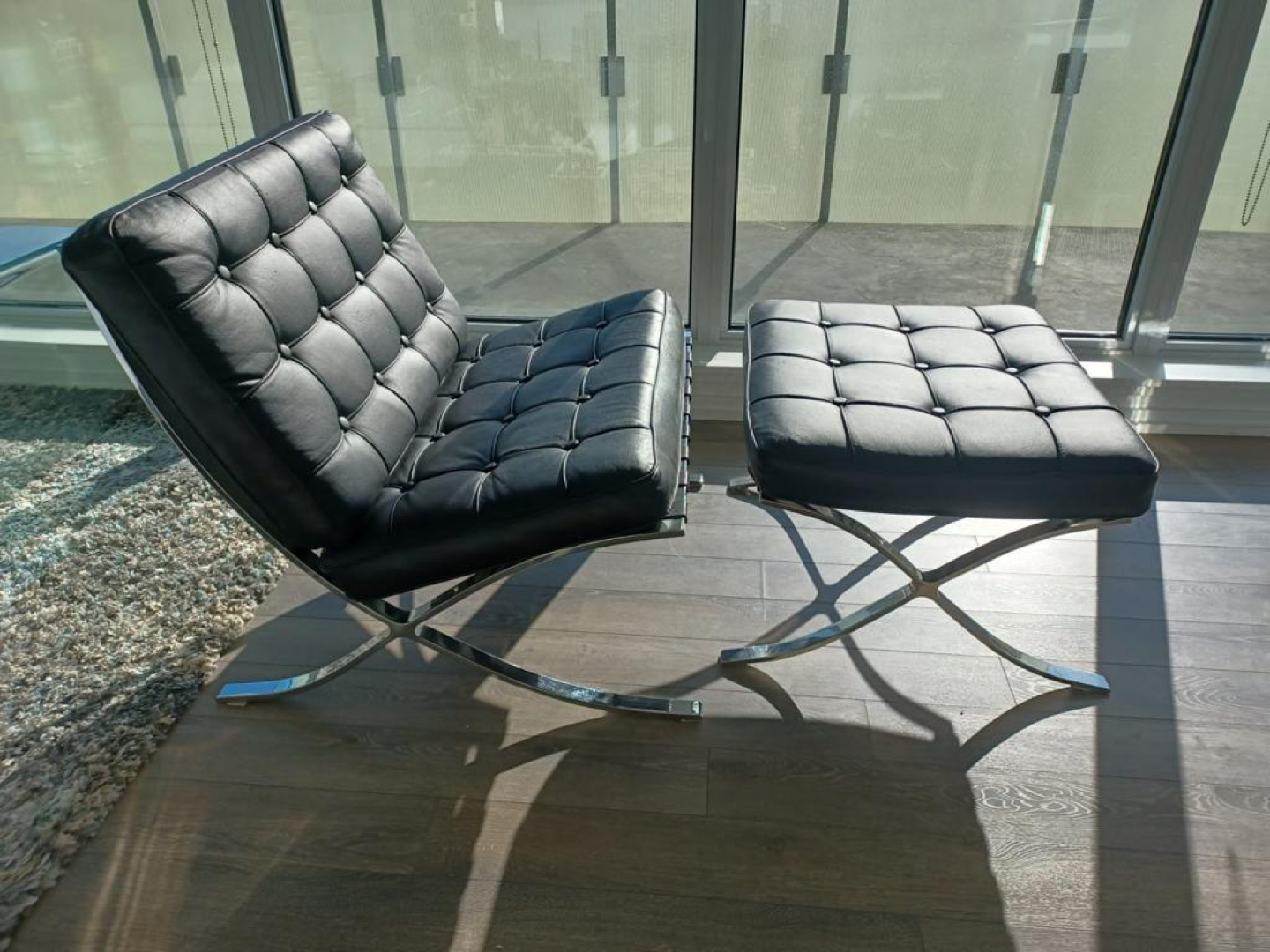 Barcelona chair type and ottoman