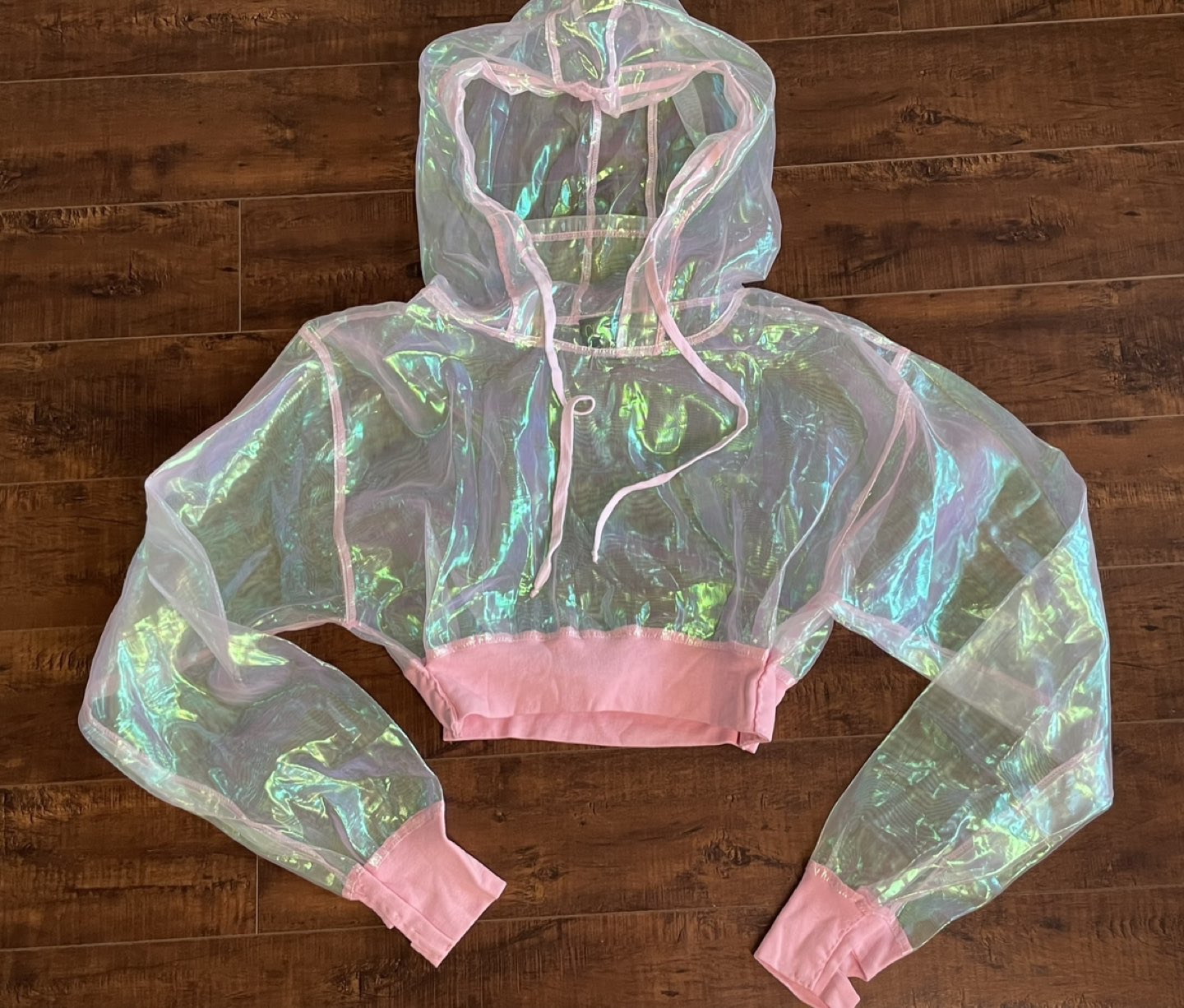 Pink iridescent ClubExx crop hoodie
