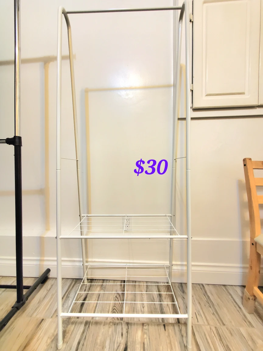 Metal clothing rack with 2-tier shelf