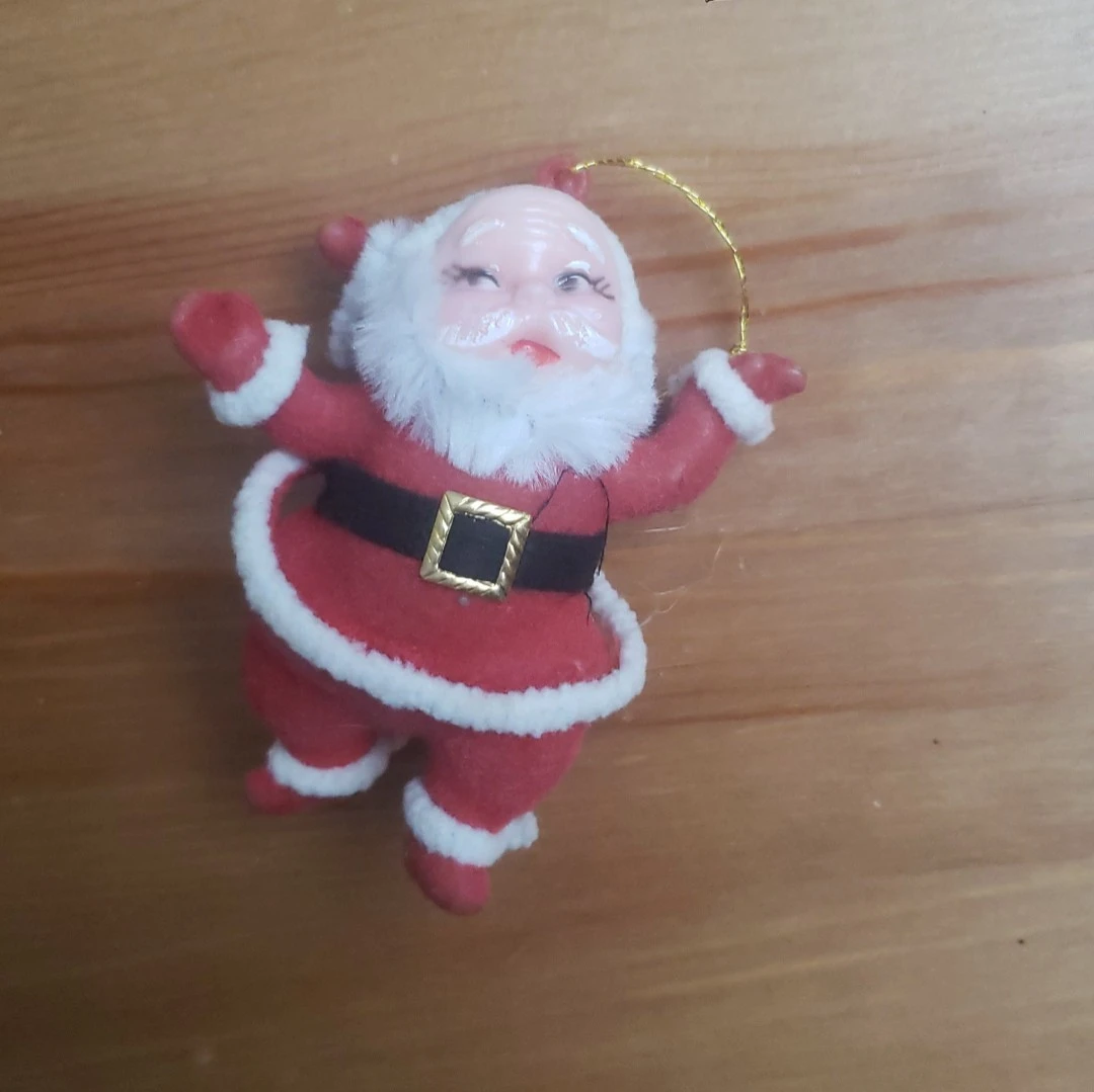 1960s flocked Santa Ornament