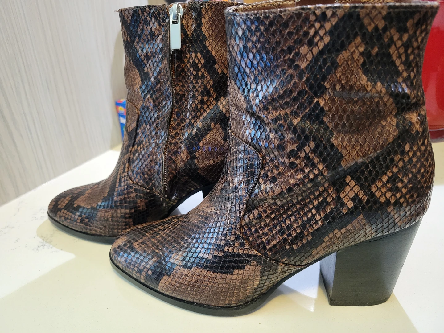 Brown Snake Leather Ankle Boots - Steve Madden