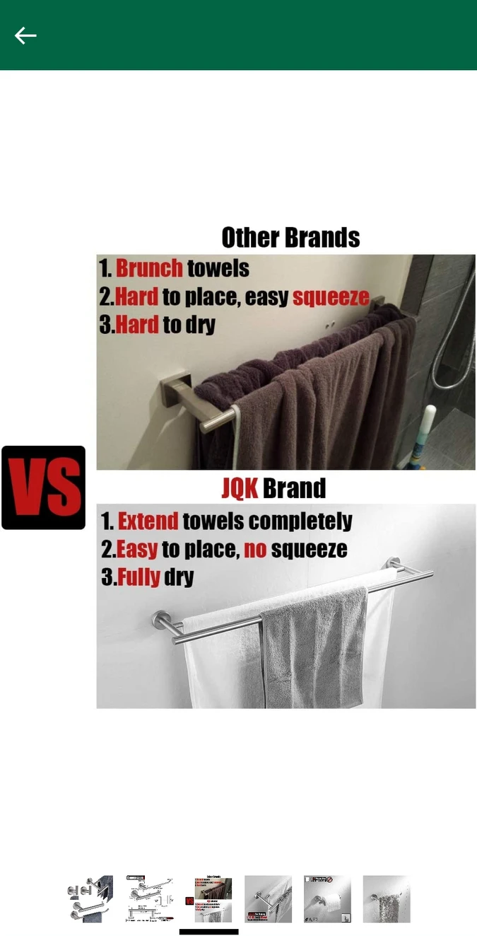 JQK Bath Hardware Towel Bar Accessory Set, - photo 3