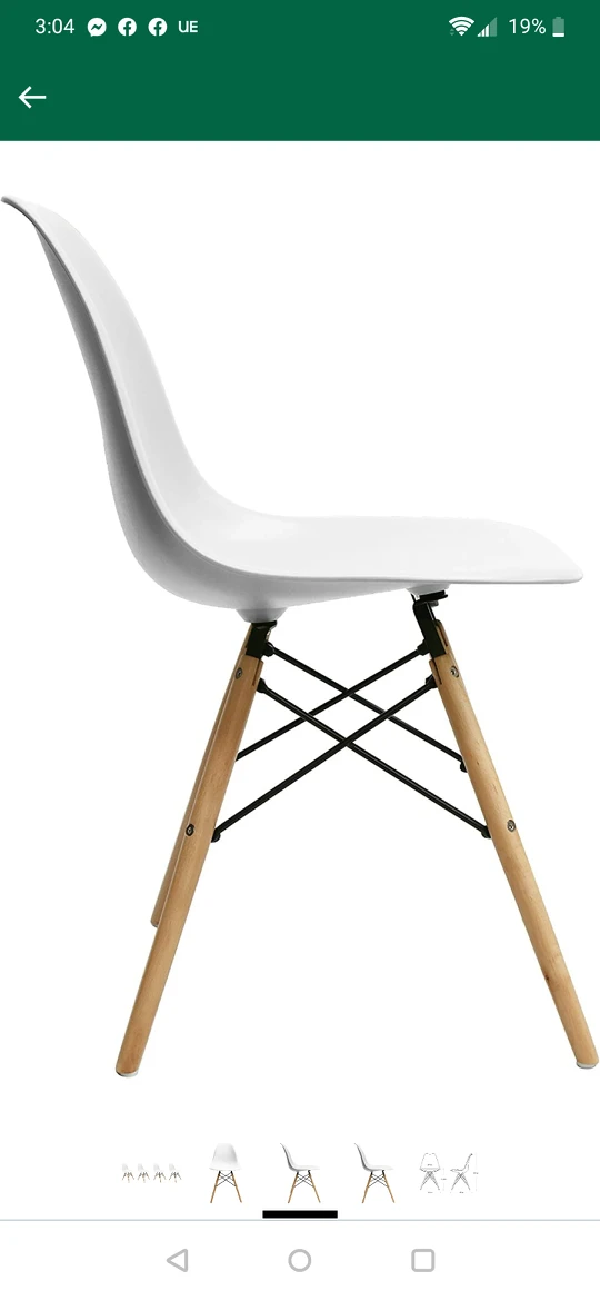Eiffel Dining Room Chair - Natural Wood Legs Set of 4 (White) - photo 2