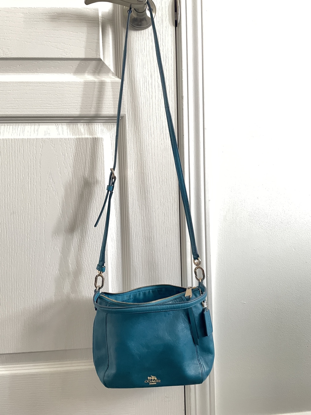 COACH teal leather crossbody