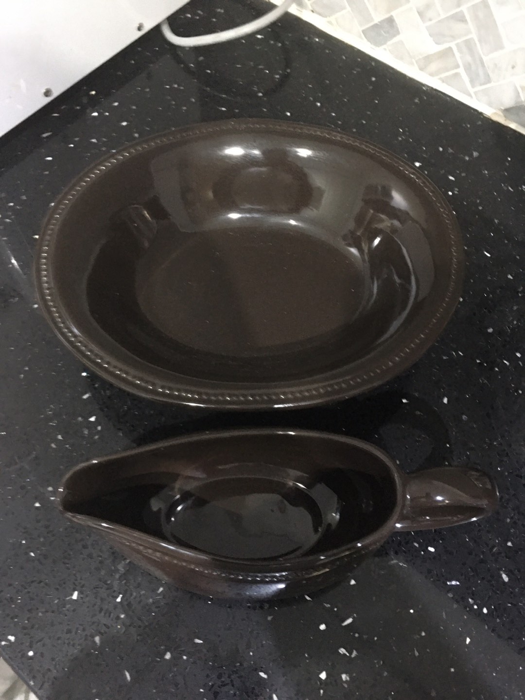 Glass Fruit Bowl, Large Turkey platter, Gravy boat & Decanter image indicator(3)