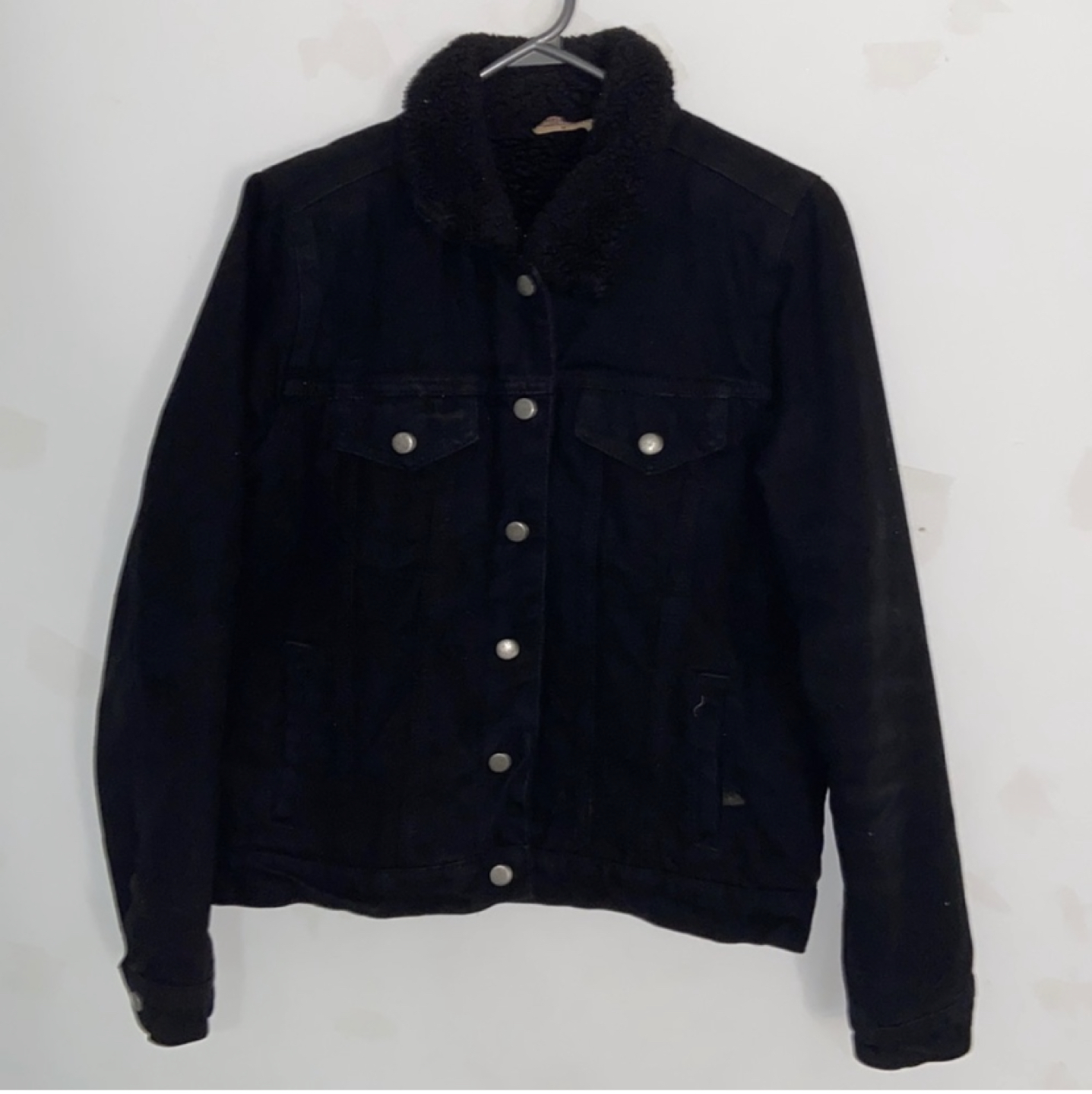 black sherpa lined jean jacket thumbnail