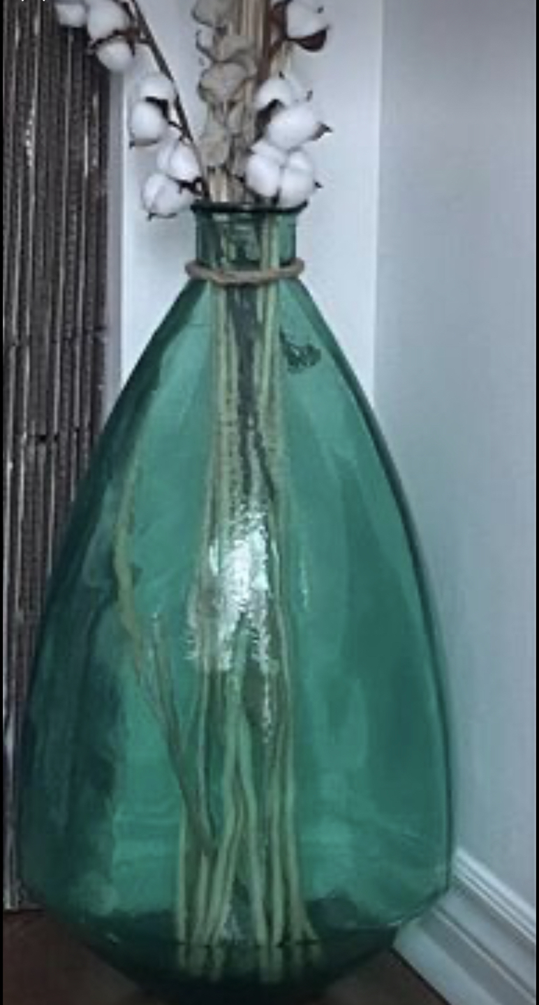 Large Spanish glass vase in turquoise thumbnail
