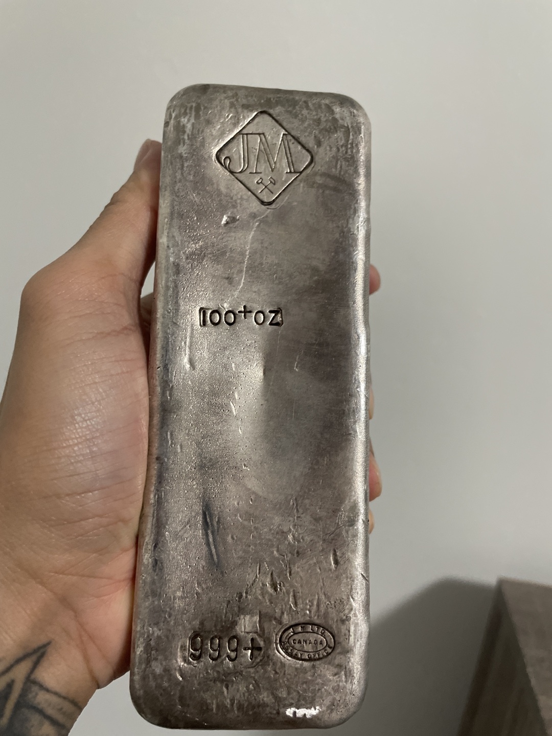 J&M pure 100 OZ silver brick. thumbnail