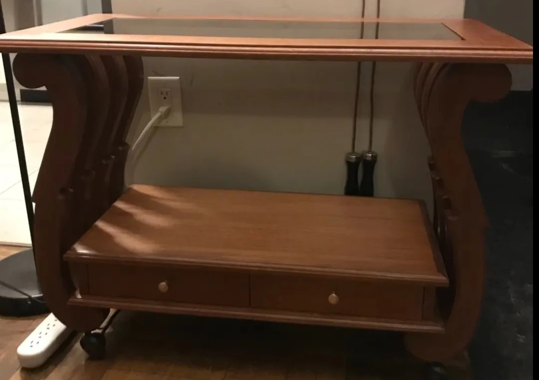 VINTAGE SOLID WOOD COFFEE TABLE WITH GLASS TOP thumbnail
