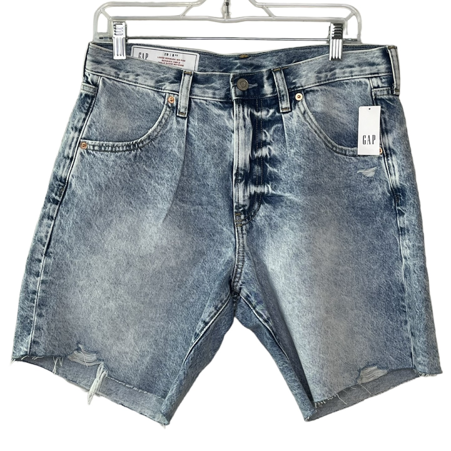 Gap Sz 8 Loose Bermuda Shorts Light Wash Mid Rise 2022 Raw Hem thumbnail