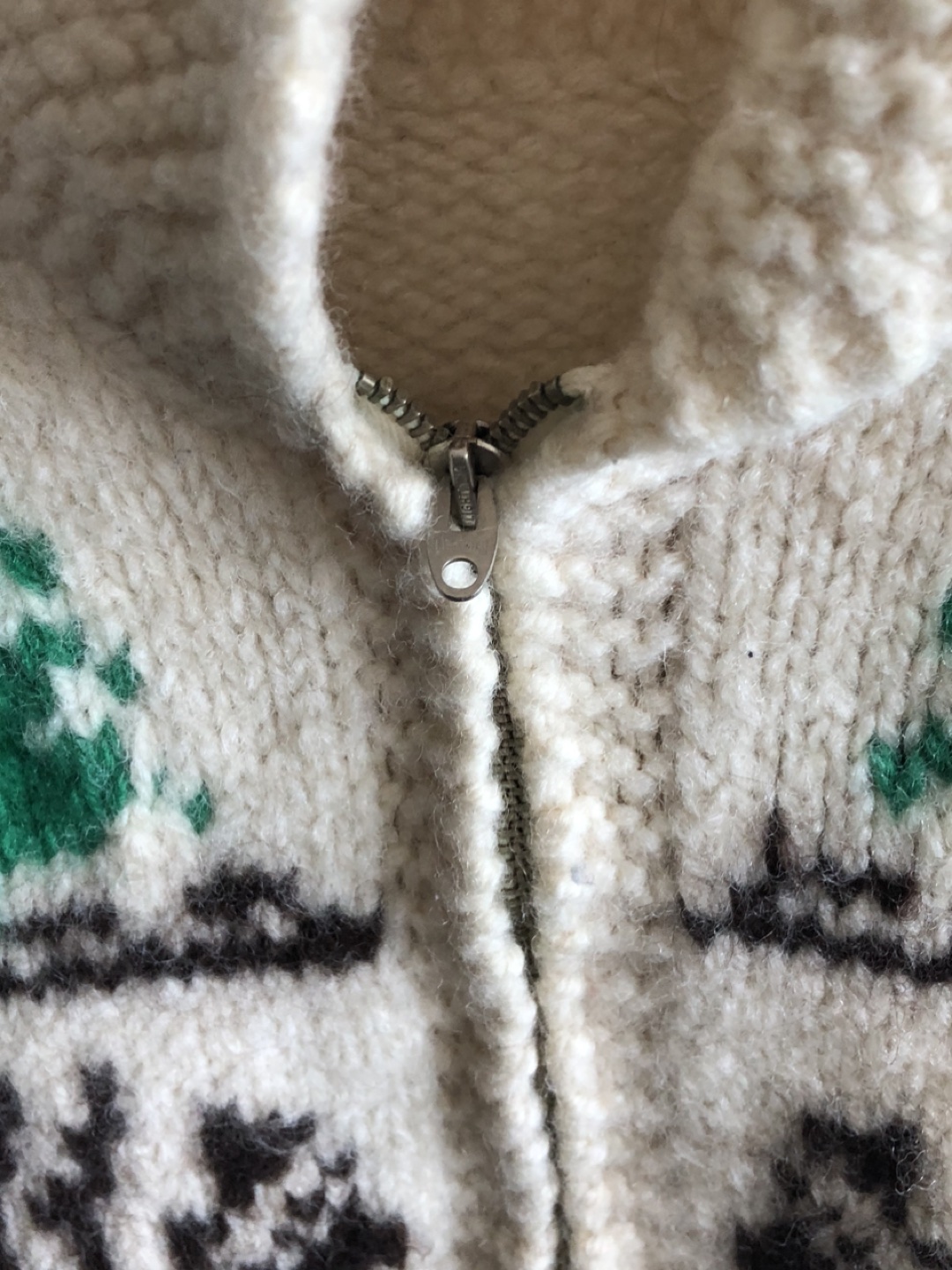 Vintage Cowichan moose zip cardigan wool hand knit image indicator(5)