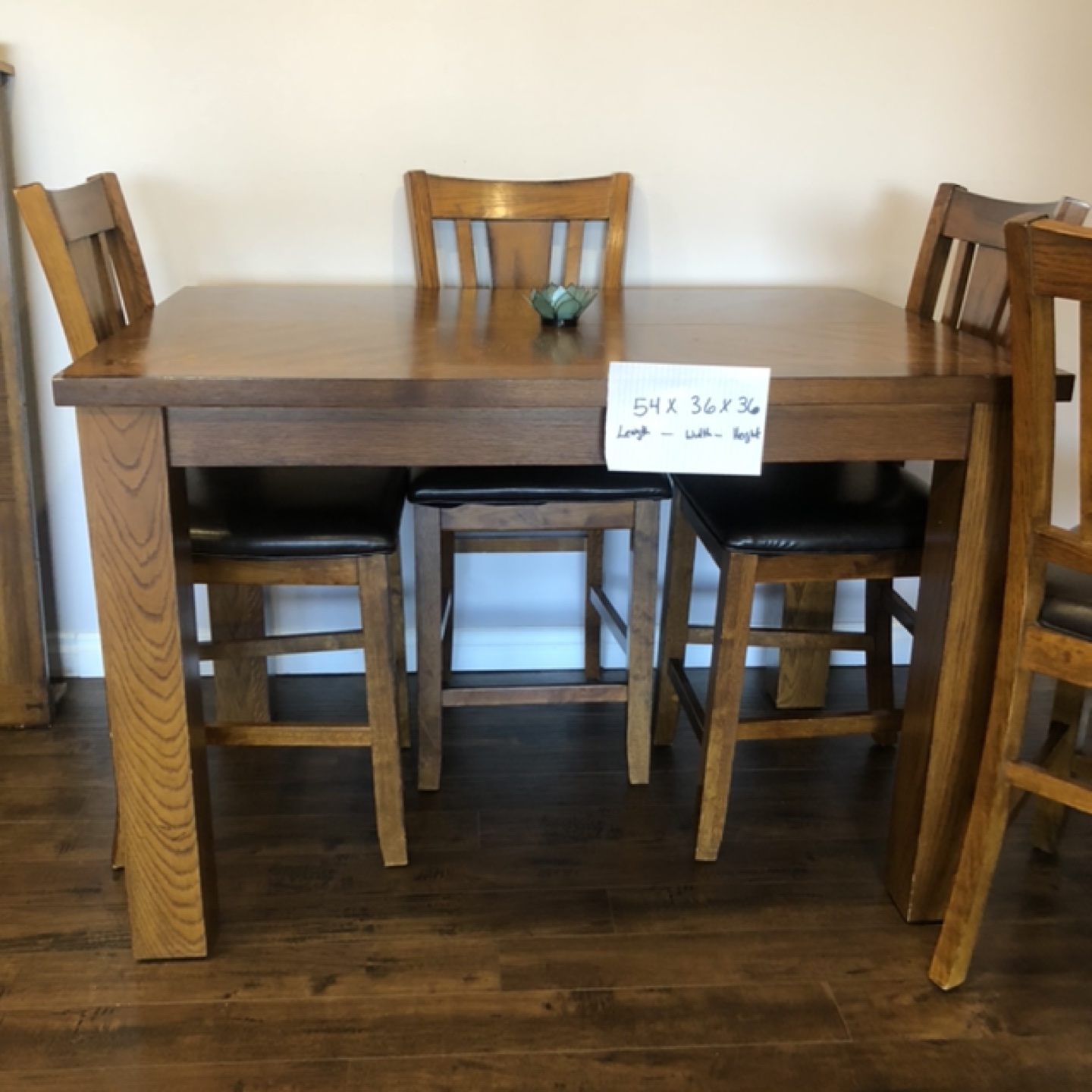 Solid Wood High Top Bar Style table and 4 chairs.  54x36x36 image indicator(10)