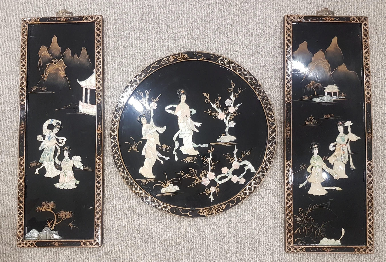 Asian Art Black Lacquer Pearl Wall Panels image indicator(4)