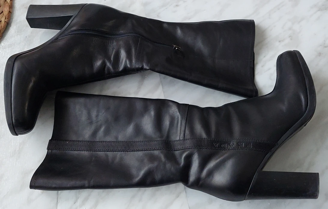PRADA BLACK LEATHER BELOW THE KNEE HEEL BOOTS - photo 5