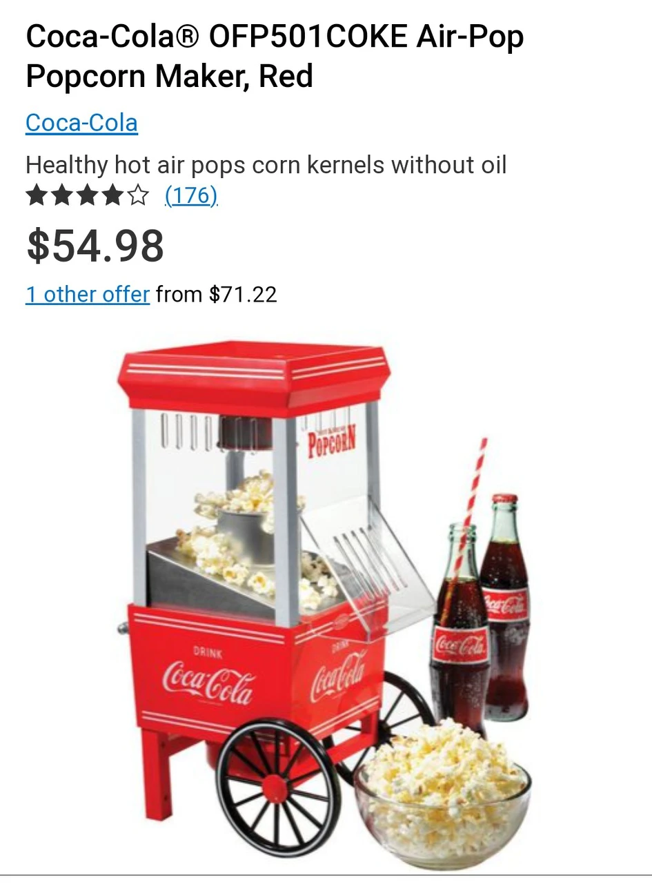 Coca-Cola® OFP501COKE Air-Pop Popcorn Maker, Red