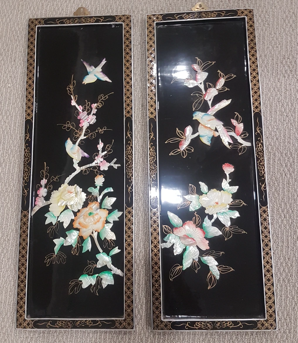 Asian Art Black Lacquer Pearl Wall Panels image indicator(2)