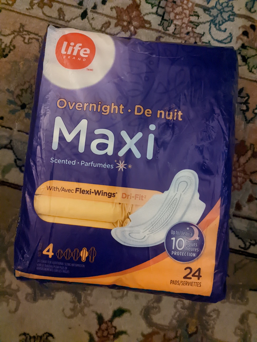 Unopened feminine products.