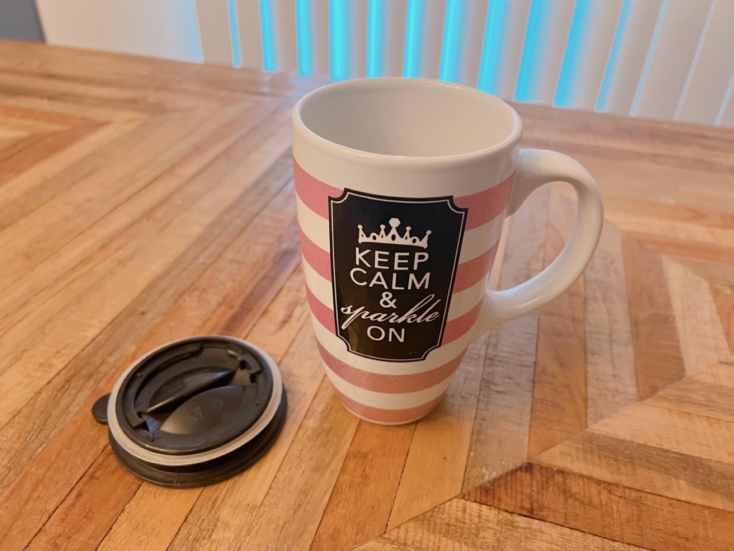 Keep Calm and Sparkle On Mug with Lid used image indicator(2)