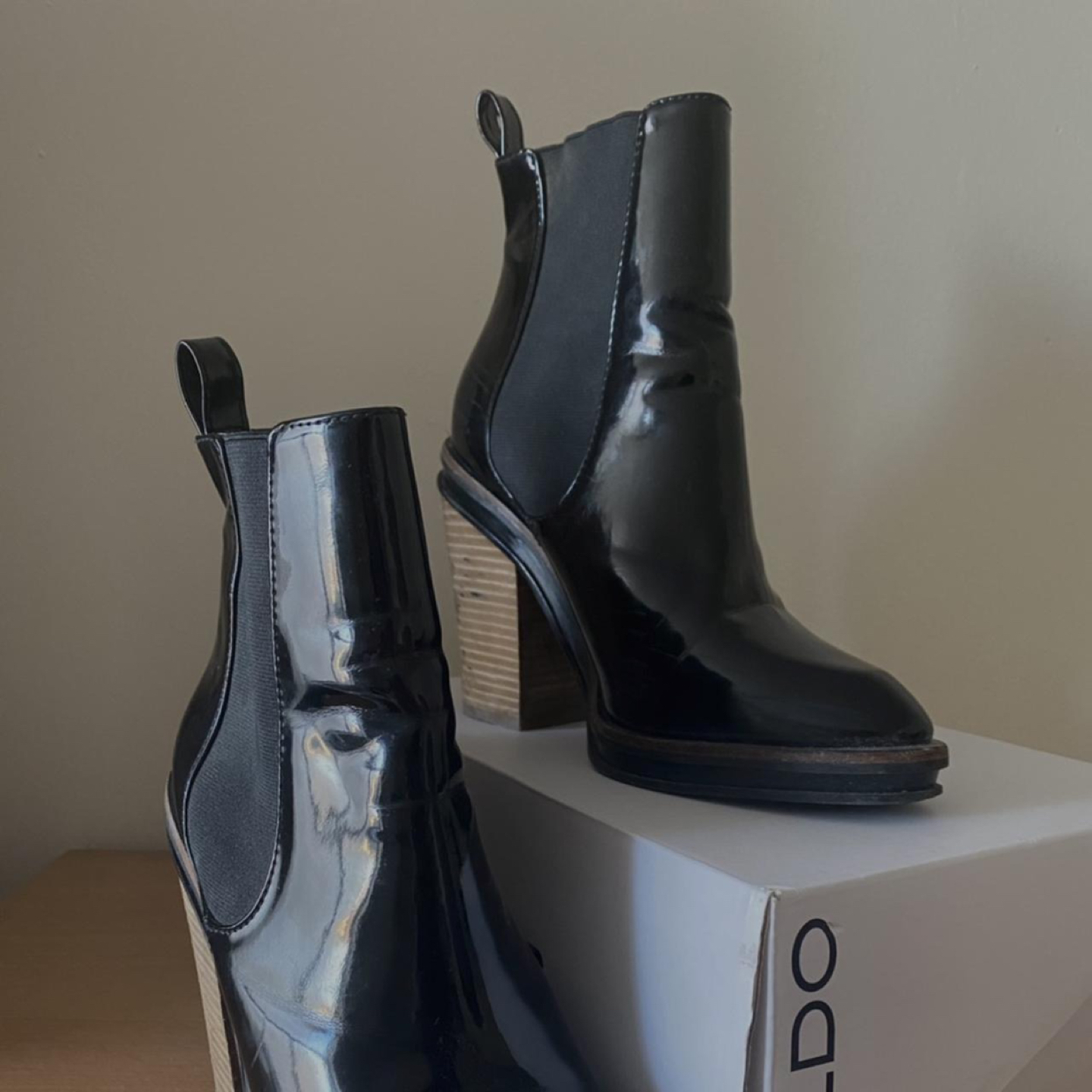 Aldo Black Patent Sleek Booties thumbnail