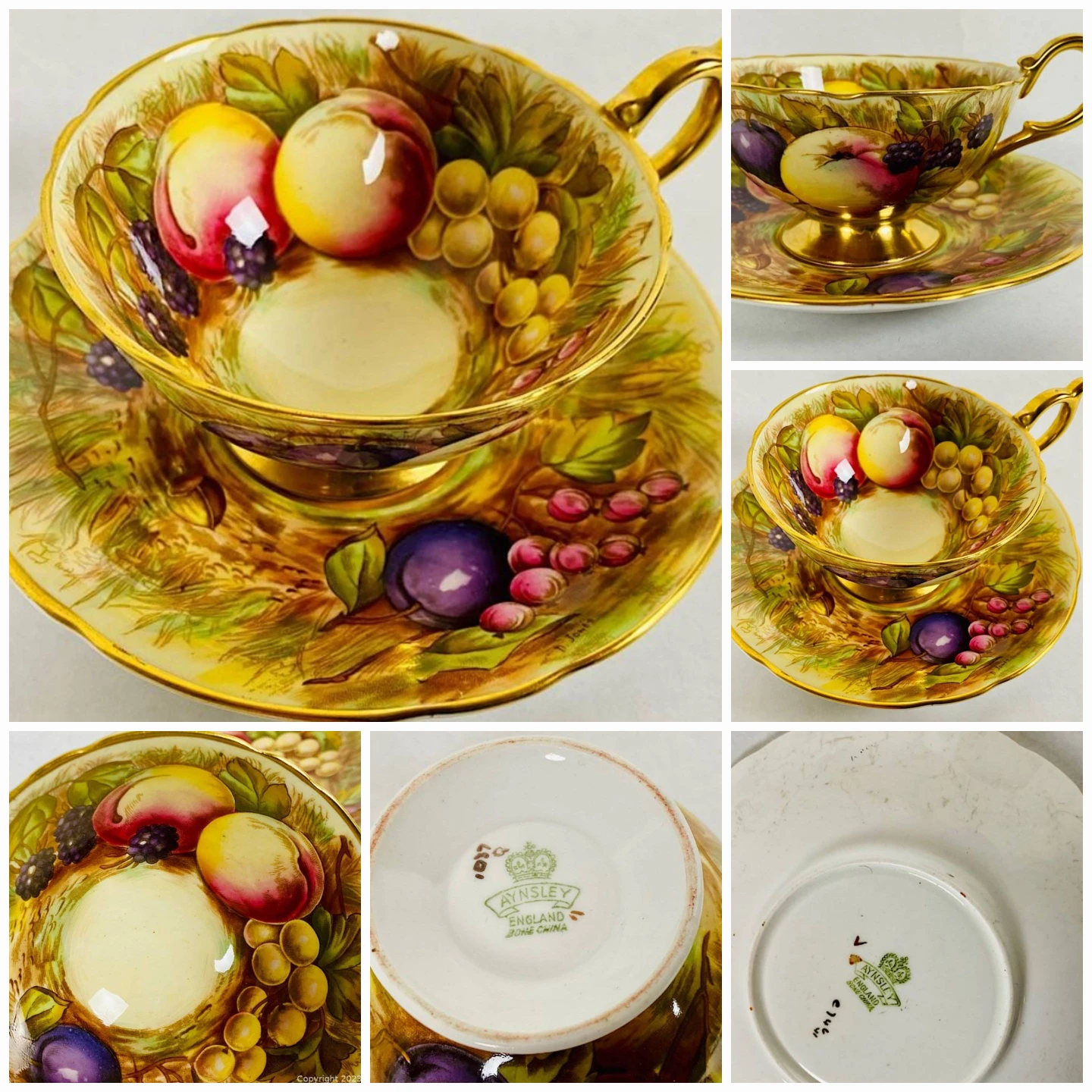 Stunning Aynsley Orchard Gold Cup and Saucer signed D.Jones. thumbnail