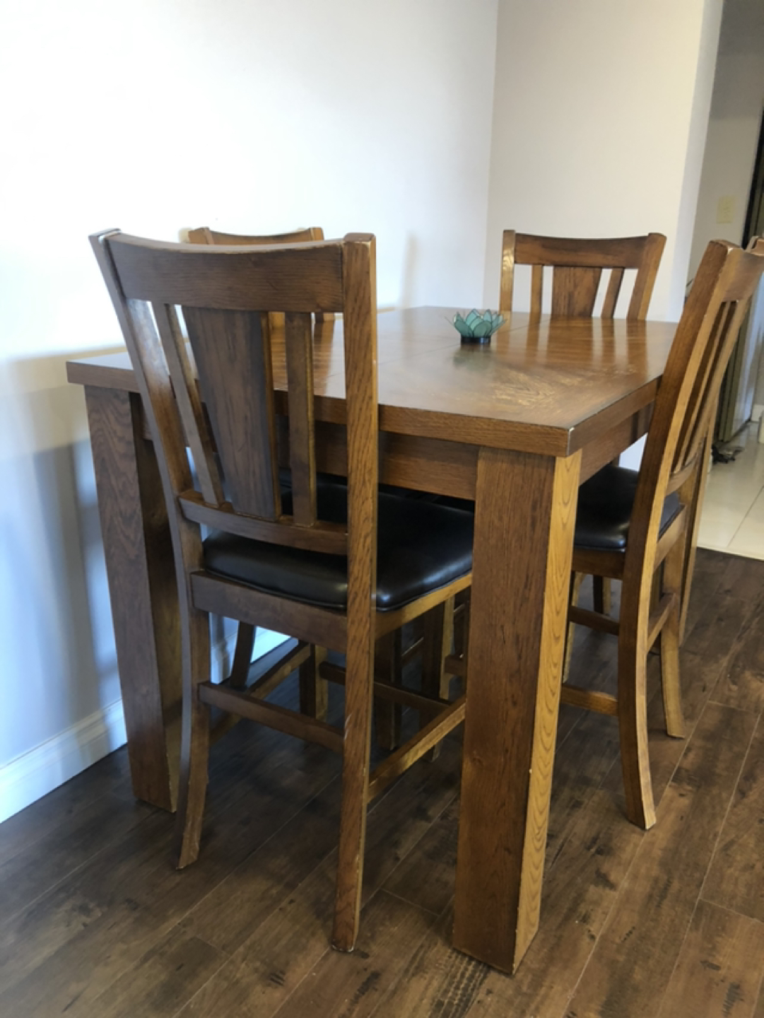 Solid Wood High Top Bar Style table and 4 chairs.  54x36x36 image indicator(5)