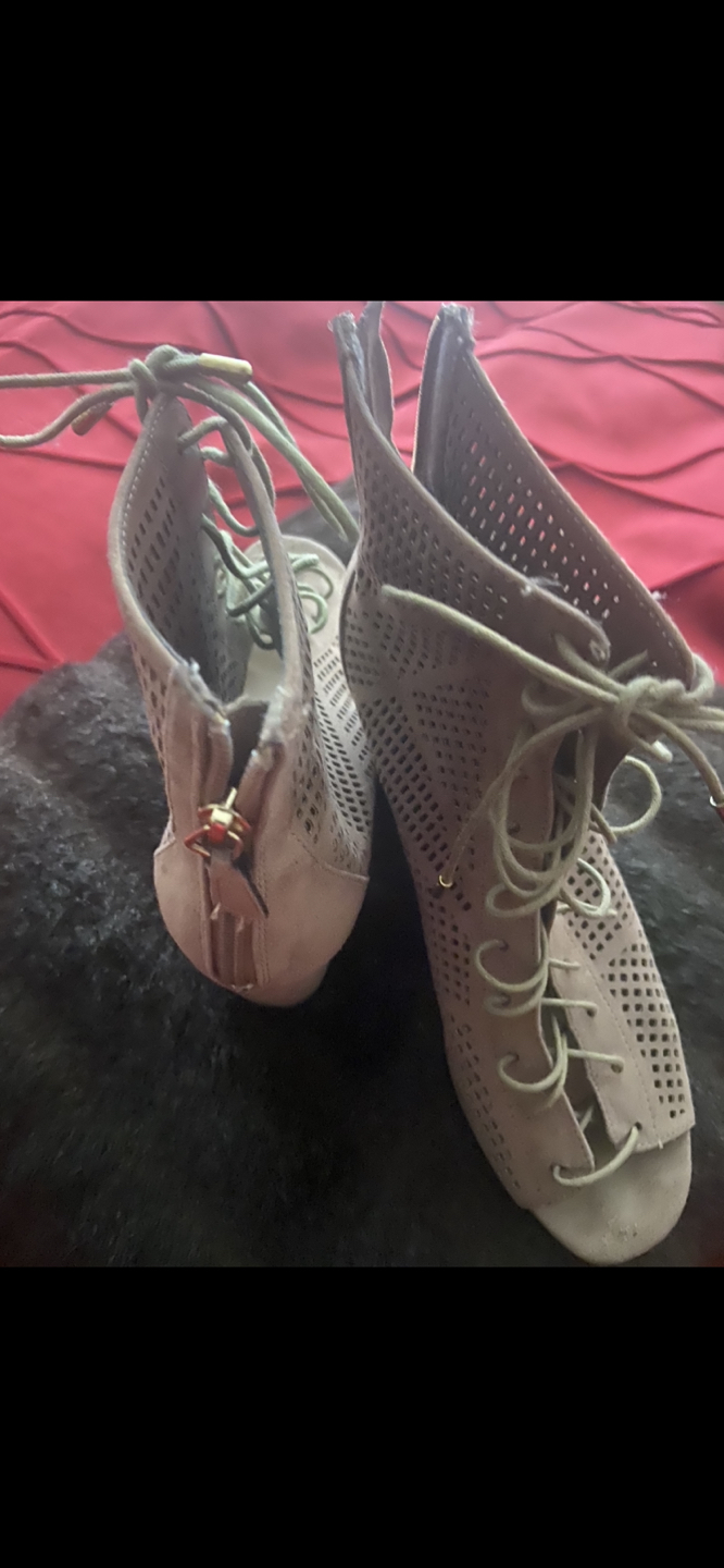 Nude peep toe booties, size 8