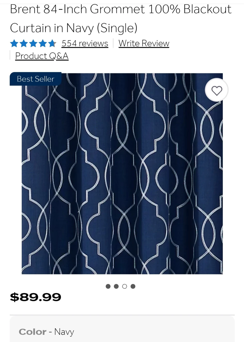 Brent 84-Inch Grommet 100% Blackout Curtain in Navy (Single) image indicator(4)