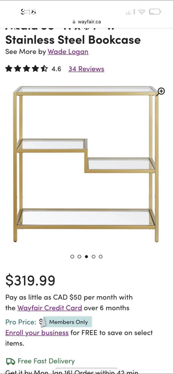 Wayfair gold/glass shelving