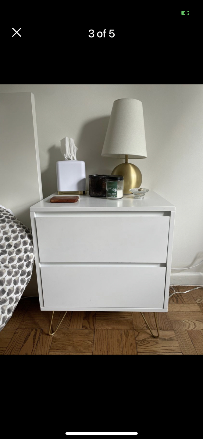 Modern White Nightstands with Gold Legs thumbnail